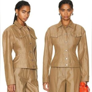 STELLA McCartney Runway Cinch Peplum Waisted Logo Buttoned Fitted Jacket Blazer